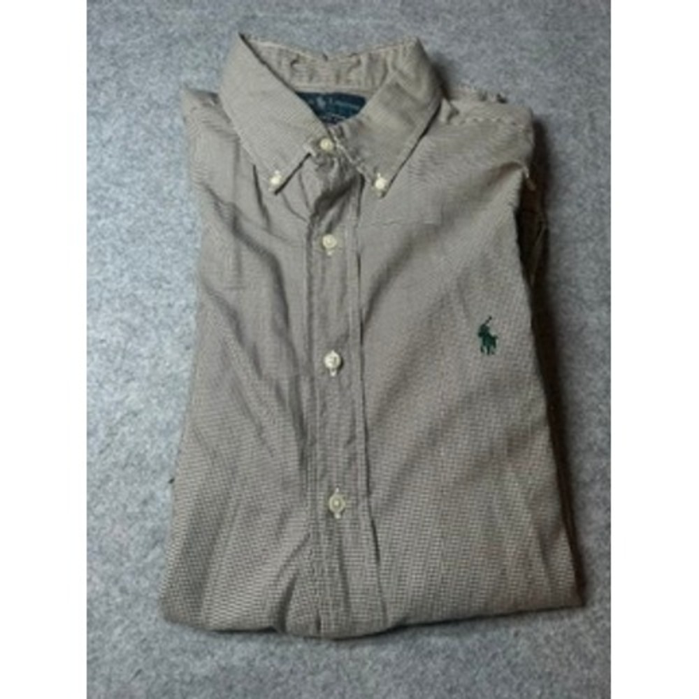Ralph Lauren Mens Classic Fit Houndstooth Button Down Shirt Brown 16.5 L